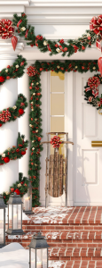 Christmas porch with sled wreath and garland