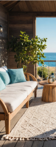 beach porch with outside sofa table cousions